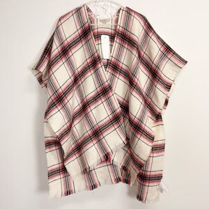 Loft Poncho Womens M/L Multicolor Cream Plaid NWT Cozy Fall Winter